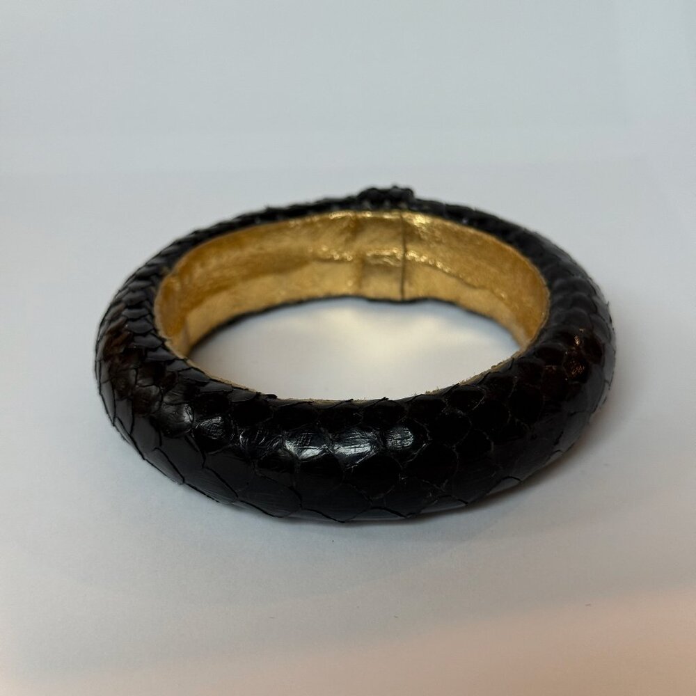 Ted Rossi 3/4"  Black Snakeskin Leather Bangle Bracelet